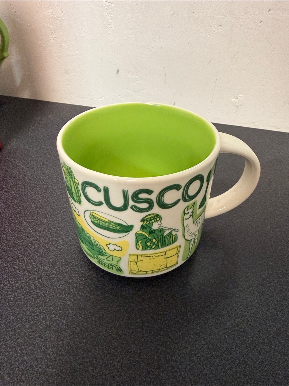 Starbucks Cusco Ceramic Mug in Bright Green and White